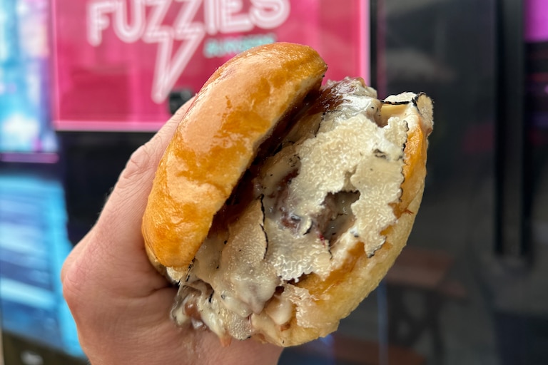 Fuzzies serves smashburgers from Elektra, its 24-foot concession trailer between The Undefeated and The Waterfront Hotel.