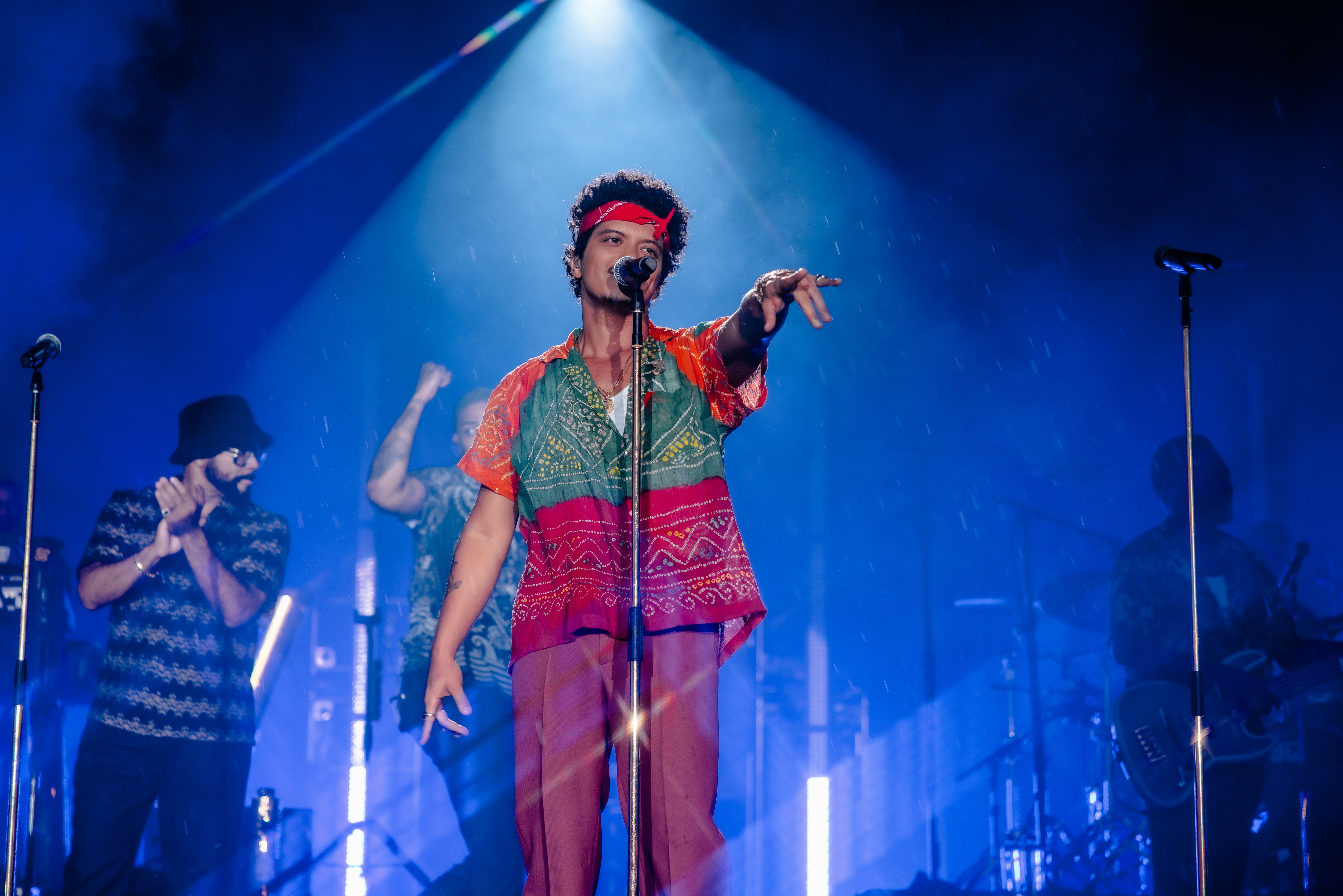 Bruno Mars performs from the Preakness Live stage during the 2023 Preakness post-race concert.