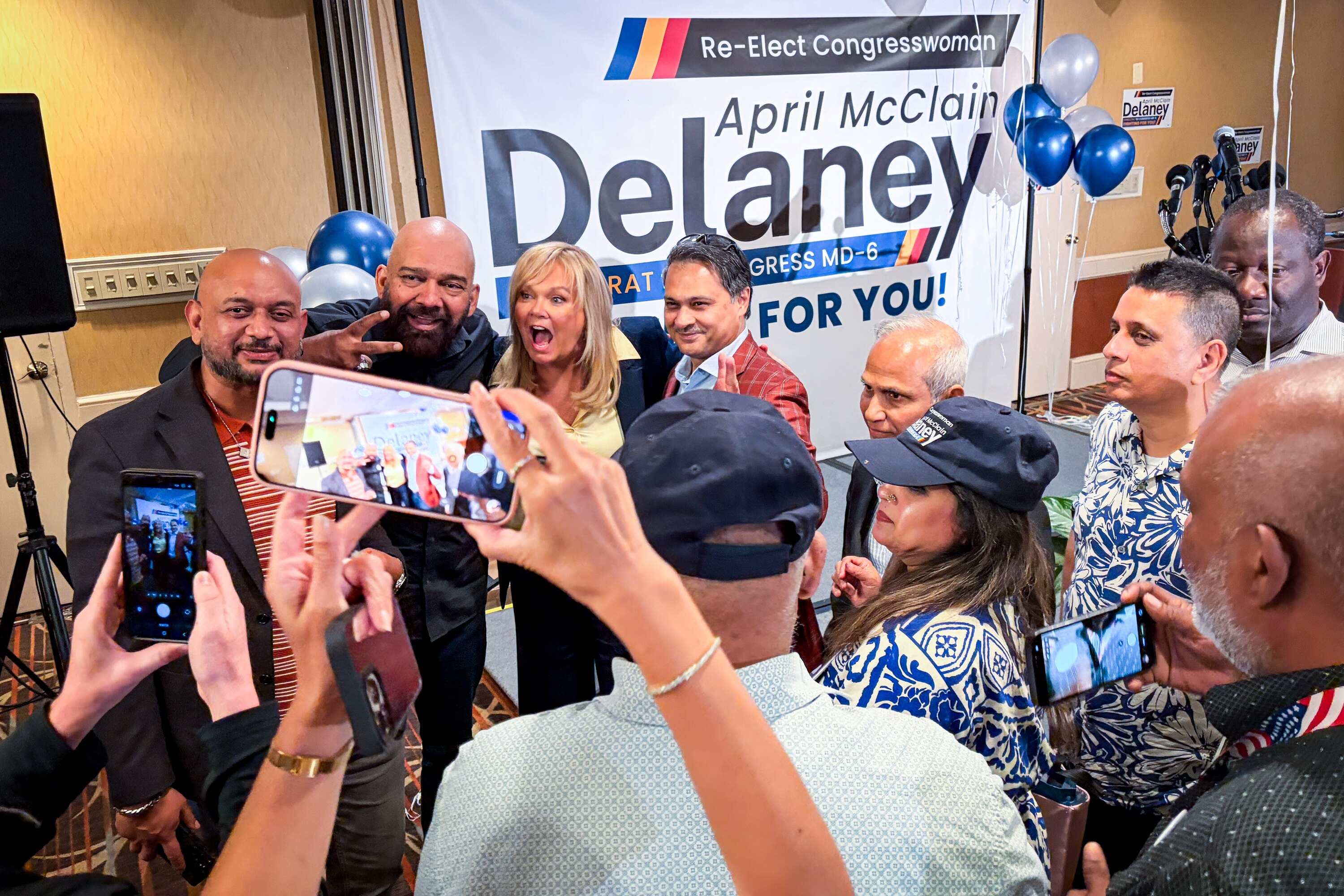 April McClain Delaney thanks her supporters at a Gaithersburg Holiday Inn on Tuesday night, less than an hour before hearing the official word that she had won the race.