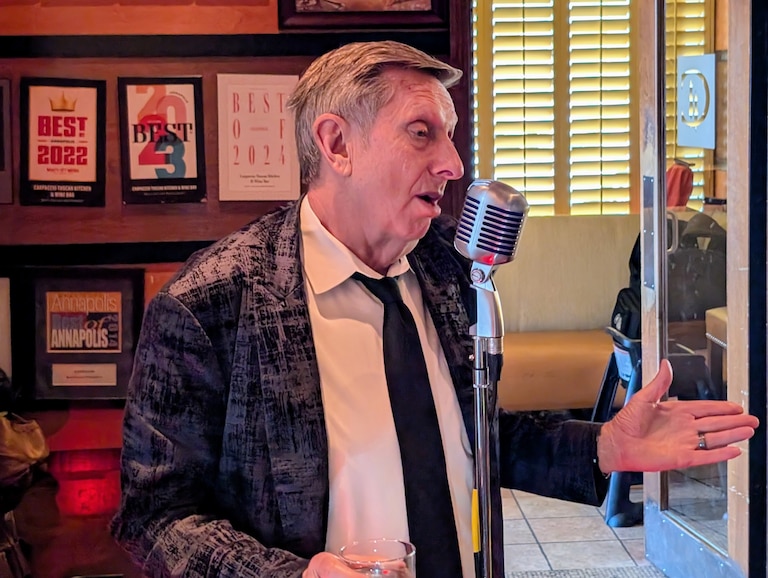 Wendell Rakosky performs at Carpaccio Tuscan Kitchen on a quiet Tuesday night. He performs a Frank Sinatra tribute up to five nights a week across the region.