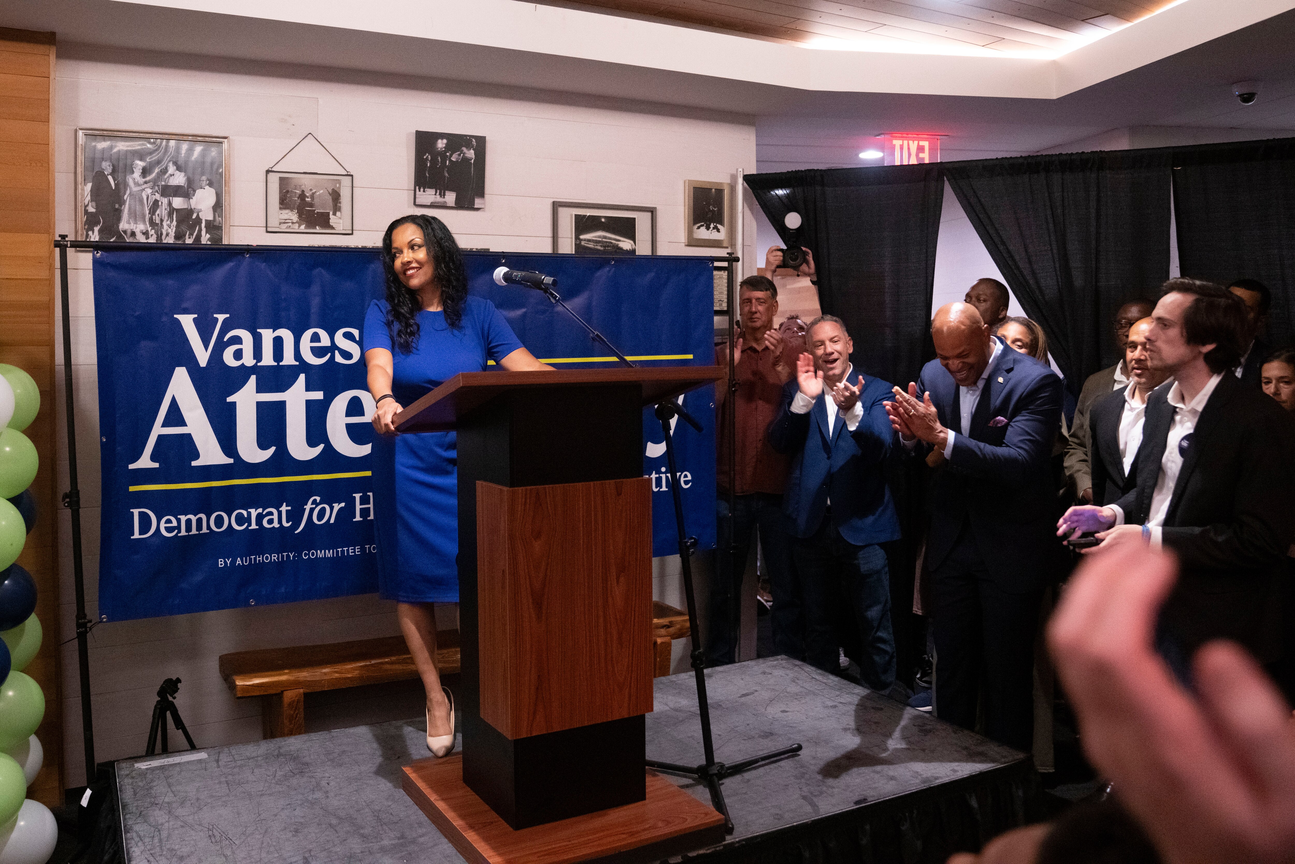 Vanessa Atterbeary addresses supporters at her election night watch party at Merriweather Post Pavilion in Columbia on Tuesday.