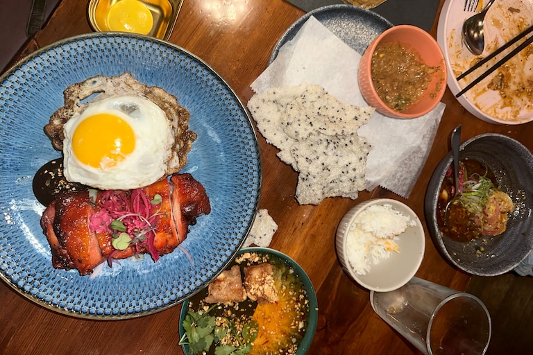 Six Ways To Sunday offers Asian fusion dishes via vibrant shareable plates, including the Cantonese barbecue chicken with a fried egg on top.