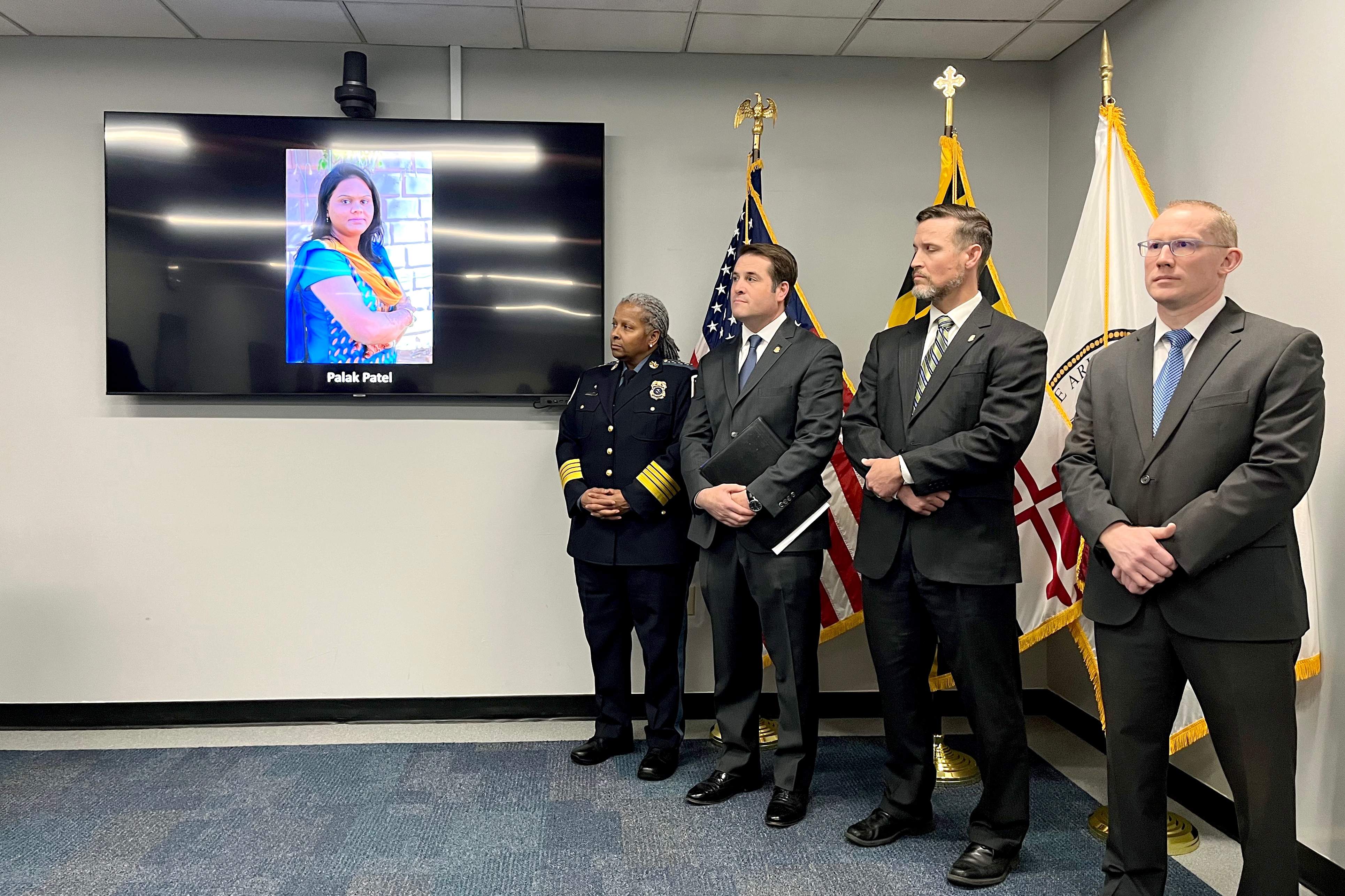 From left: Anne Arundel County Police Chief Amal E. Awad, William J. DelBagno, special agent in charge of the FBI’s Baltimore Field Office, FBI Special Agent Jonathan D. Shaffer and homicide detective Vincent Carbonaro. Law enforcement officials gathered Friday to discuss the 10-year search for the suspect in Palak Patel's killing in Hanover.