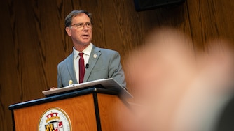 Anne Arundel County Executive Steuart Pittman announces his budget proposal to the Anne Arundel County Council on May 1st, 2025 in Annapolis, MD.