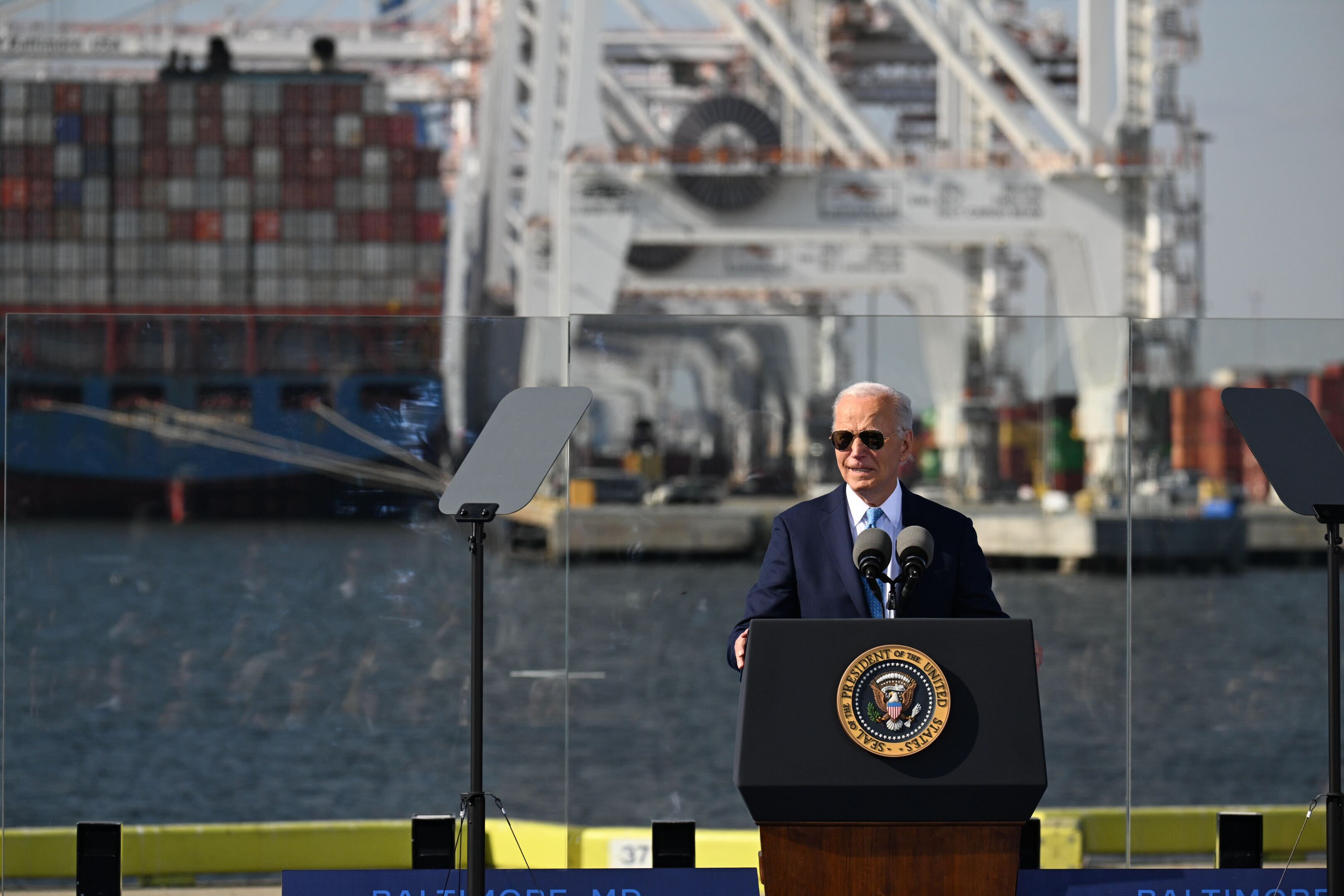 President Joe Biden announces funding for carbon reduction at U.S. ports at the Port of Baltimore in Baltimore, Md., on Tuesday, October 29, 2024