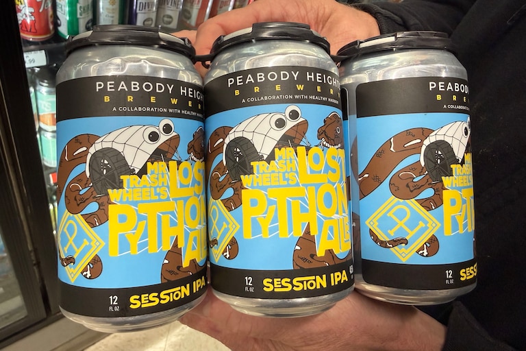 Mr. Trash Wheel's Lost Python Ale remains a top seller for Baltimore's Peabody Heights Brewery a decade after it was first released, at the Wine Source in Hampden. The beer commemorates a 2015 incident in which a 5-foot python was discovered in the Inner Harbor's first original trash wheel.