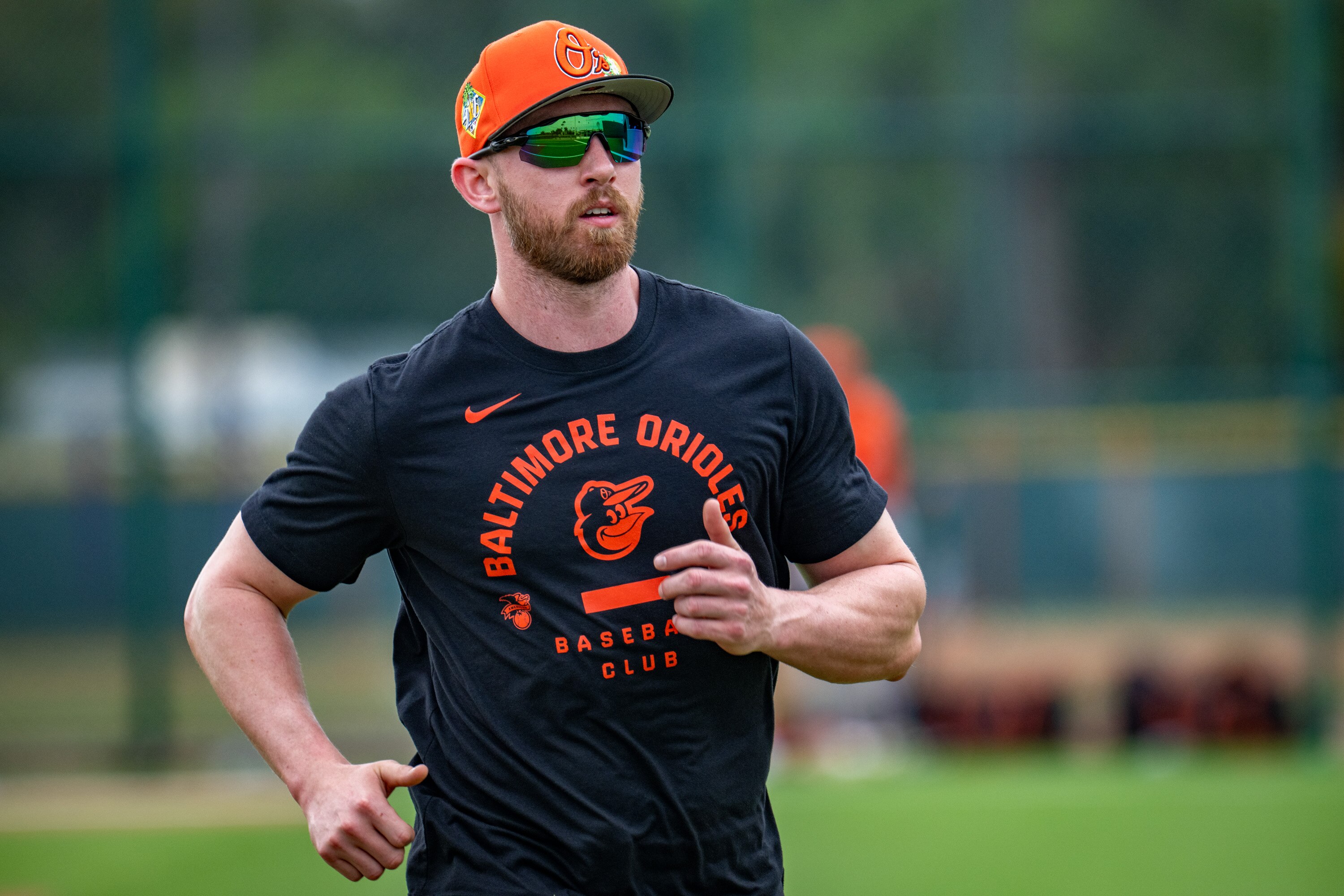 Orioles infielder Jordan Westburg runs drills on the first day of spring training on Feb. 11.