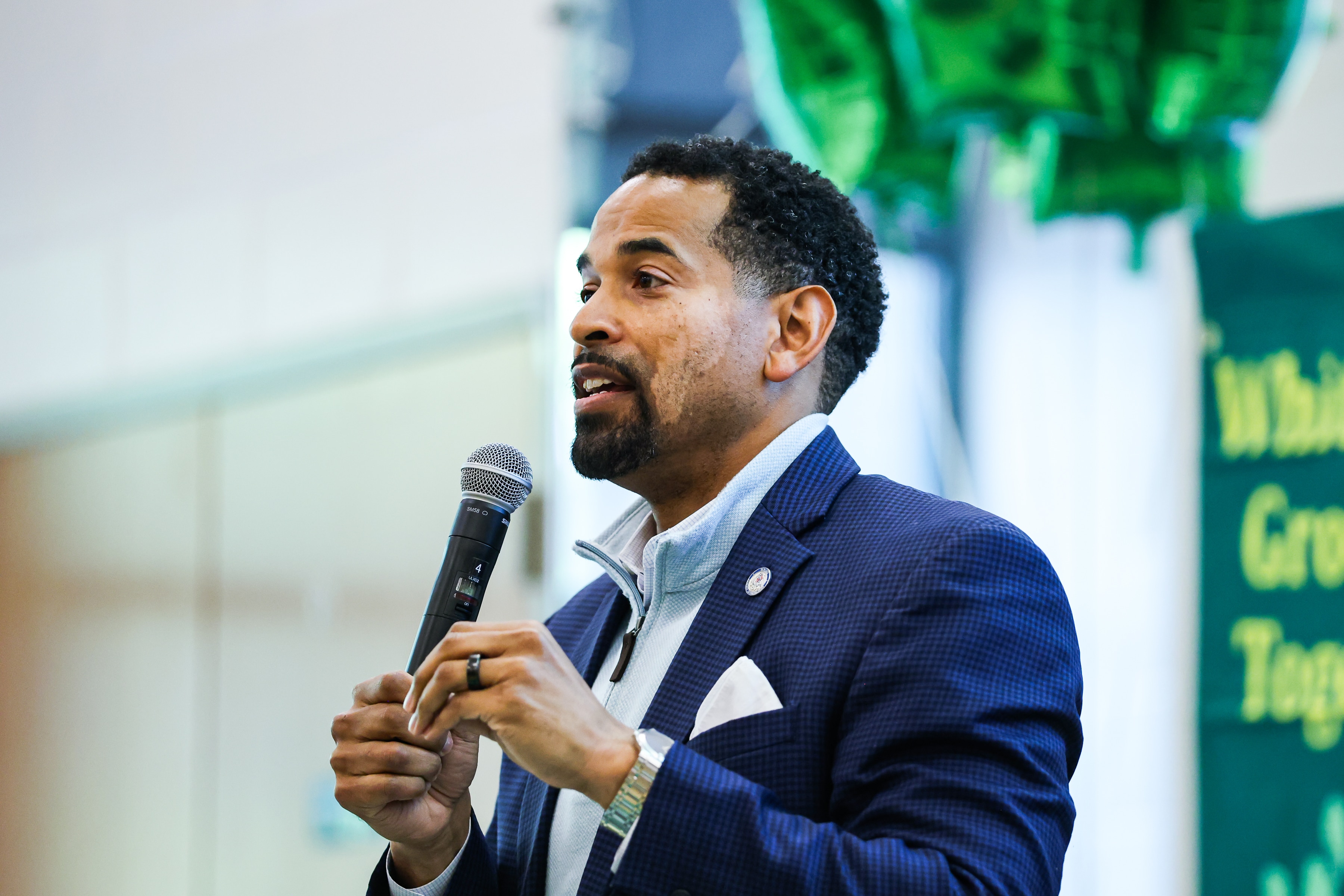 Montgomery County Council member Will Jawando at an event hosted by Friends of White Oak in Silver Spring in April. 