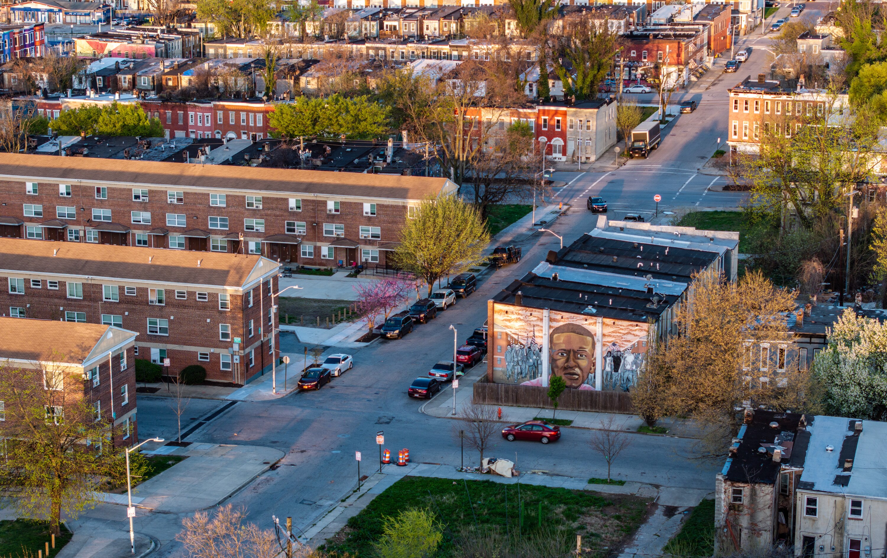 A mural depicting Freddie Gray on a row home across the street from where he was arrested at the corner of Mount and Presbury streets in Sandtown-Winchester.