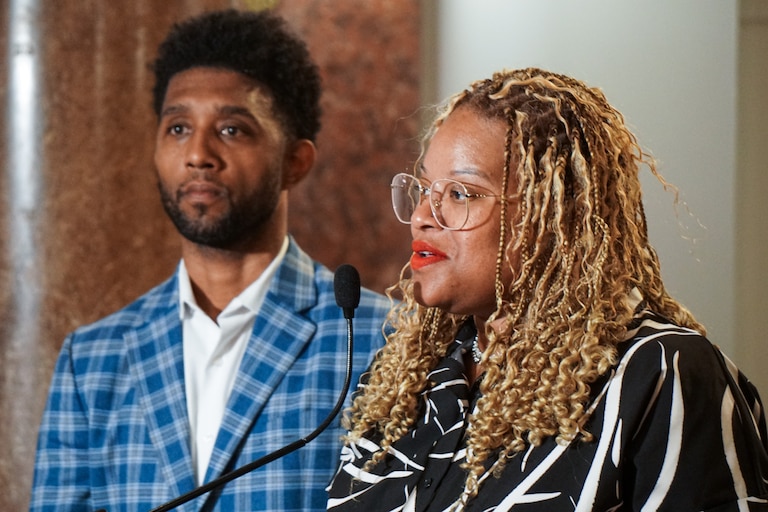 Baltimore Mayor Brandon Scott and Department of Transportation Director Veronica McBeth announced at City Hall on Monday, April 28, 2025, that construction to rebuild three major intersections along Pratt Street downtown will begin in mid May.