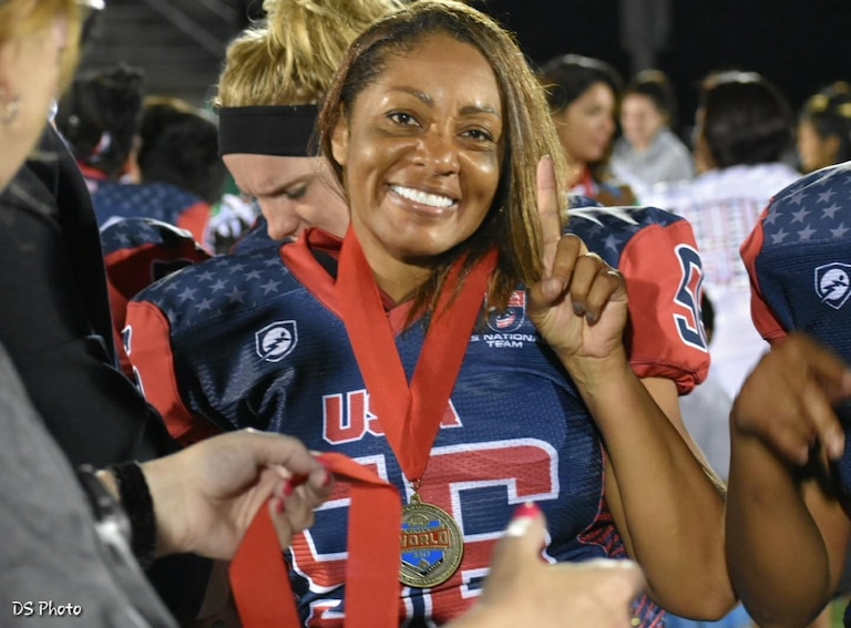 Kandice Mitchell made the only sack in Team USA’s gold-medal game in the 2017 IFAF World Championships in Vancouver.