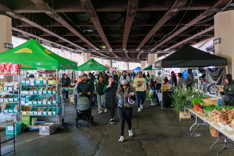 Vendors display their wares at the Baltimore Farmer’s Market in downtown Baltimore, MD on April 13, 2025.