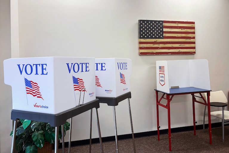 Voter cubicles at the Montgomery County Board of Elections in Gaithersburg.