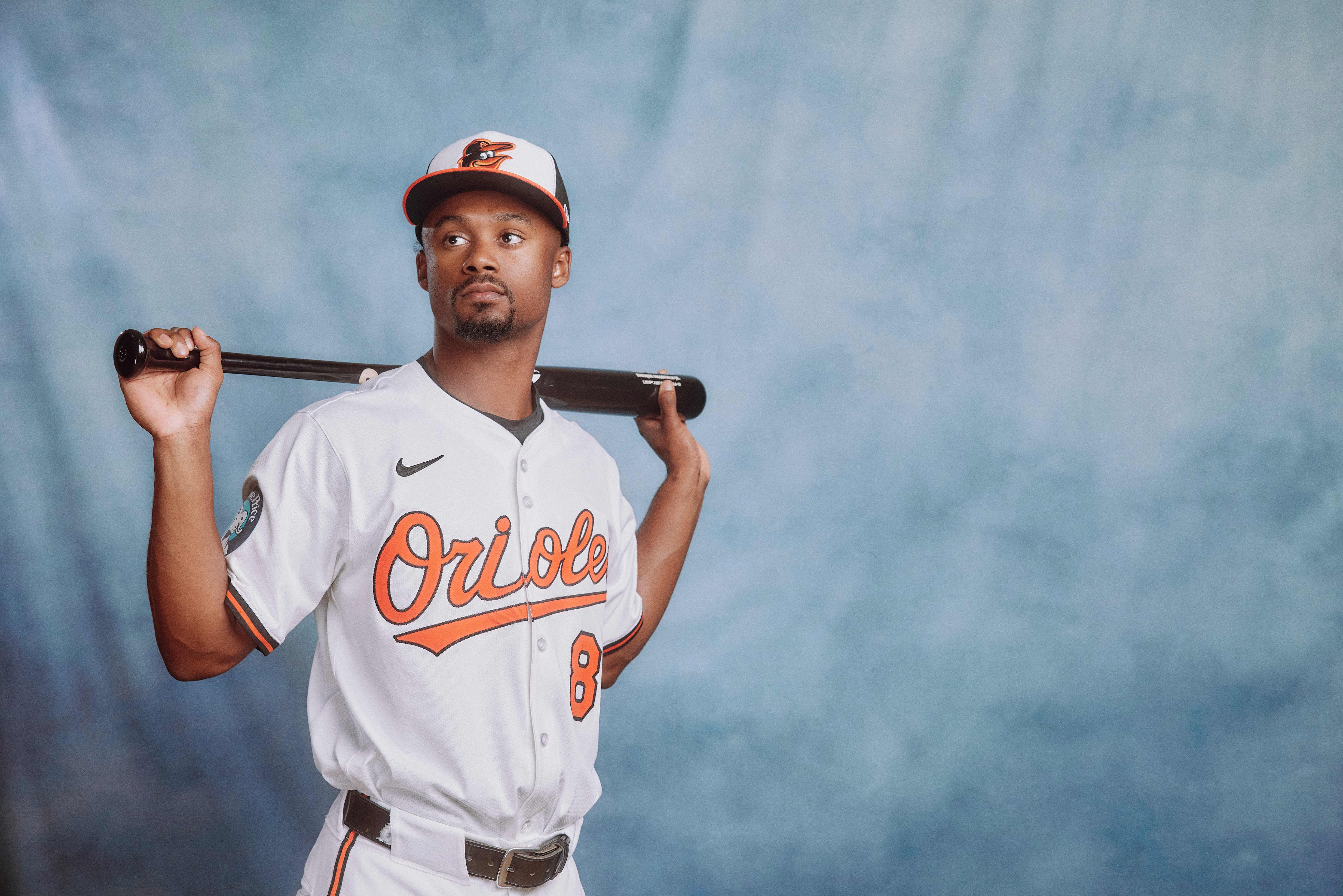 Outfield prospect Enrique Bradfield Jr. photographed during the 2025 Baltimore Orioles Media Day at spring training.