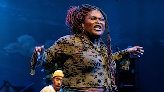 Sis Thee Doll, with actor Kalen Allen in the background, performs a scene in “Bocking,” which closes at Baltimore Center Stage on Sunday.