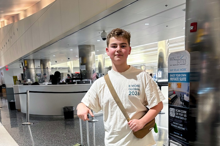 Mac Morrone, an 8th grader at Patterson Park Public Charter School, arrive at the airport by 2:40 a.m. Thursday to make sure that he did not miss his spring break trip to Costa Rica.