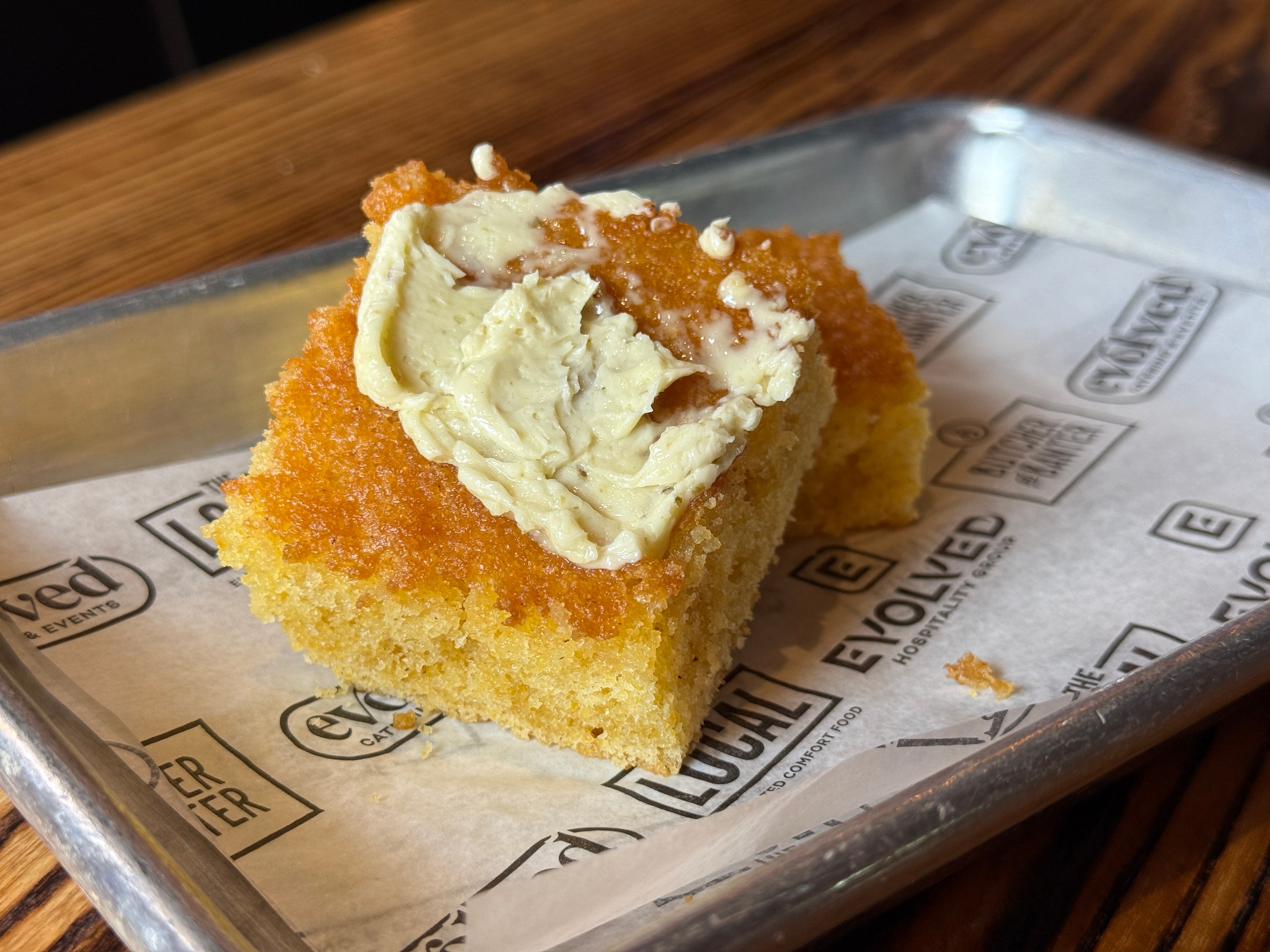 Homemade cornbread and honey jalapeño butter from The Local.