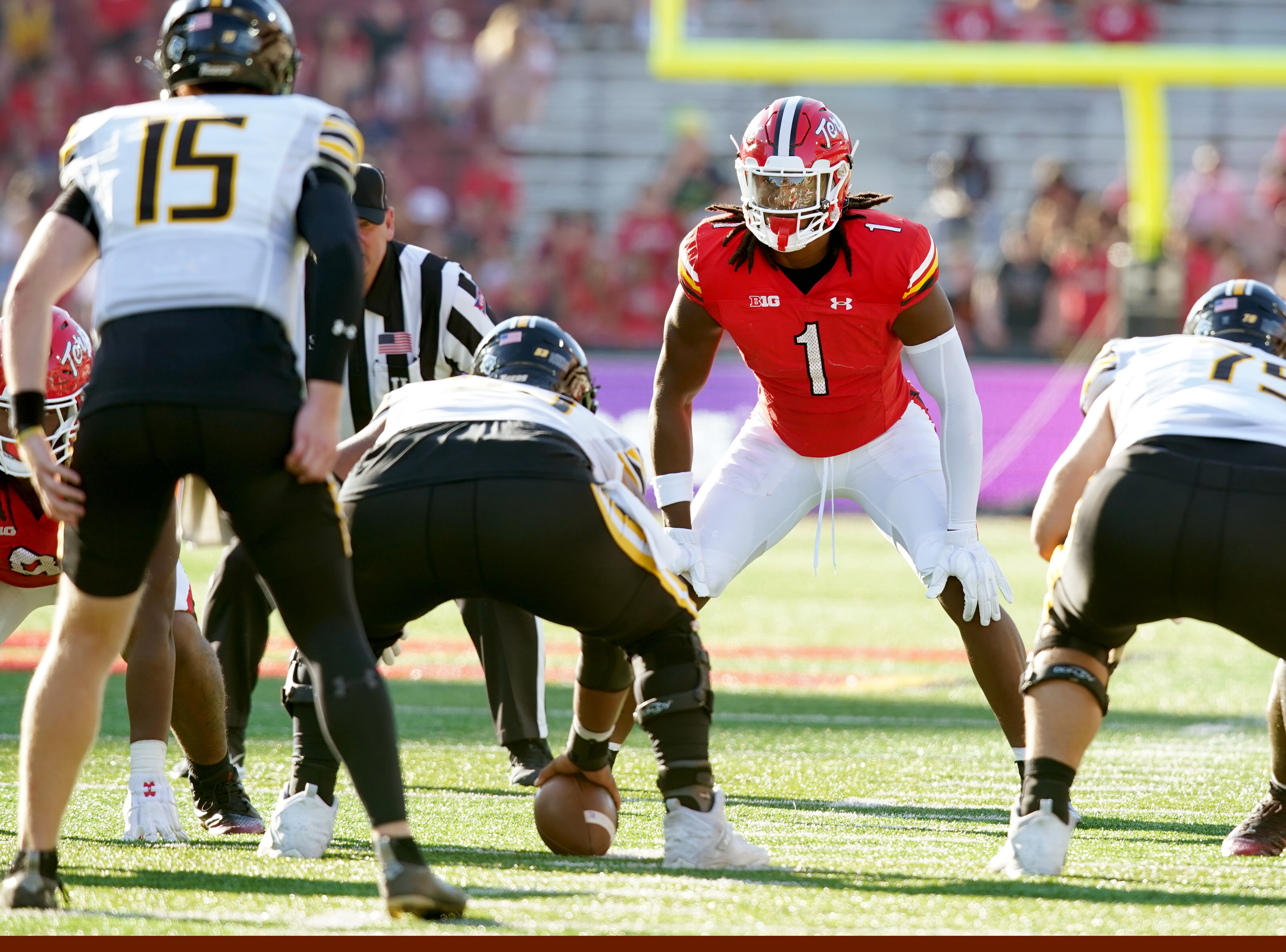 University of Maryland linebacker Jaishawn Barham is second on the team with three sacks.