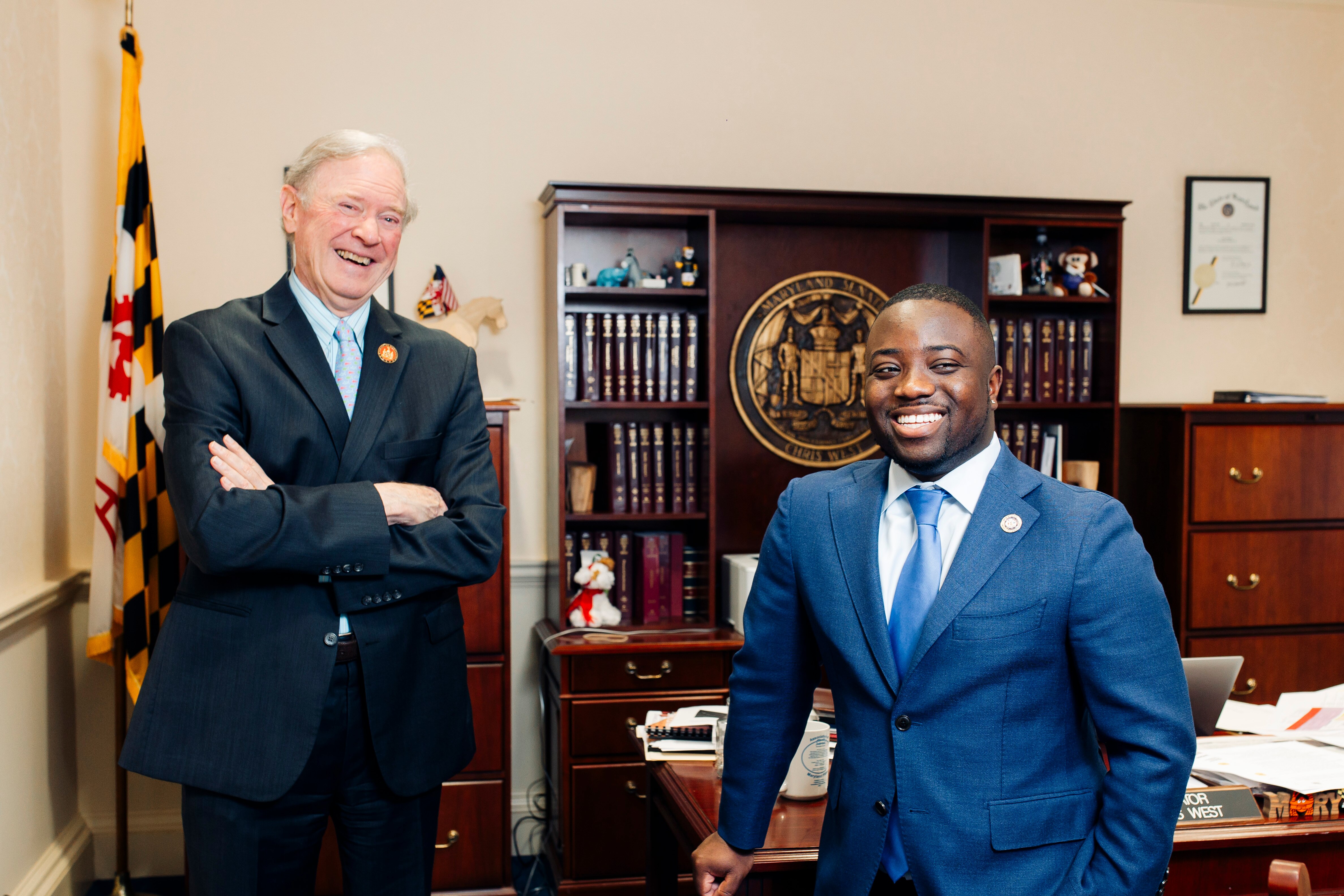 Sen. Chris West, left, and Del. Adrian Boafo are from different political parties, different generations and different regions of the state. But they found common ground in wanting to advance policies to help formerly incarcerated people find housing. Their bill didn't pass this year, but they struck up a friendship and already have strategies for their effort next year.