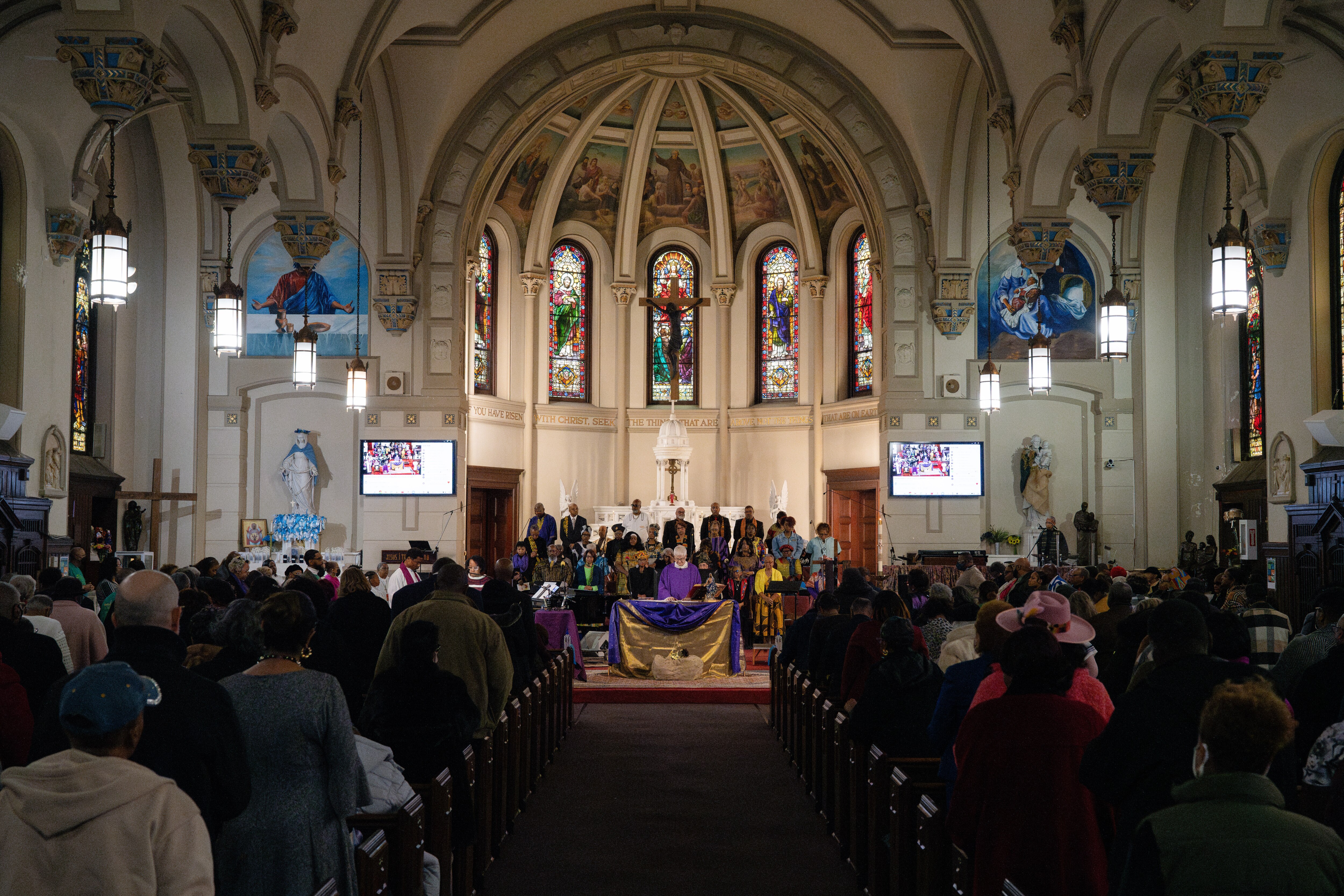 Mass is held on December 1st, 2024 at St. Bernardine Roman Catholic Church in Baltimore, MD following the combination of parishes around the city.