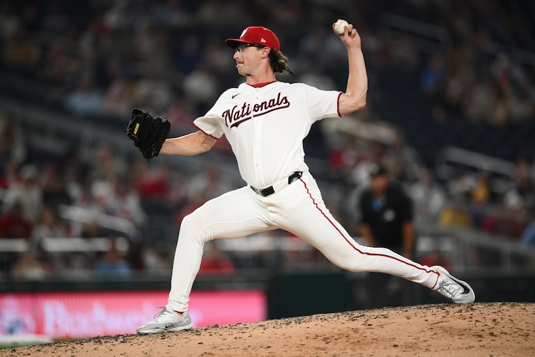 Washington Nationals relief pitcher Jared Simpson throws during the sixth inning, making his major league debut.
