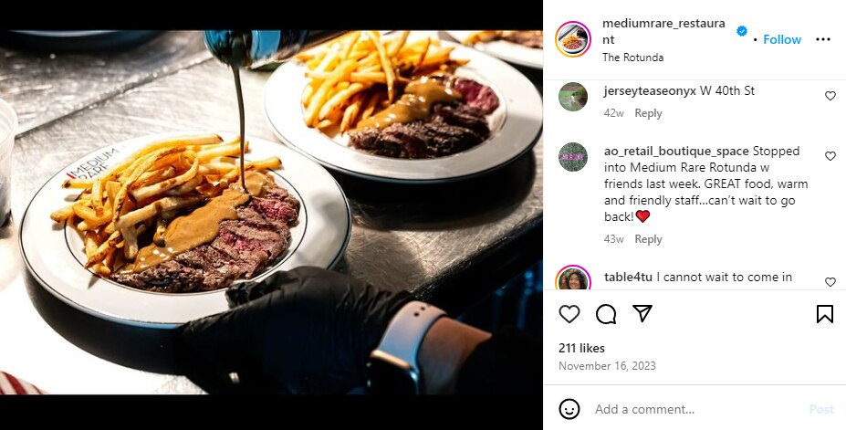 Medium Rare promoted the opening of the Baltimore restaurant on Instagram late last year. The business closed in Hampden’s Rotunda this week.