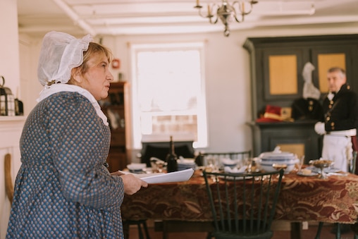 Wendy Alexander portrayed how a commander's wife would have set up fine china and prepared a 6 course meal for their guests on September 8th 2024 at Fort McHenry in Baltimore City.