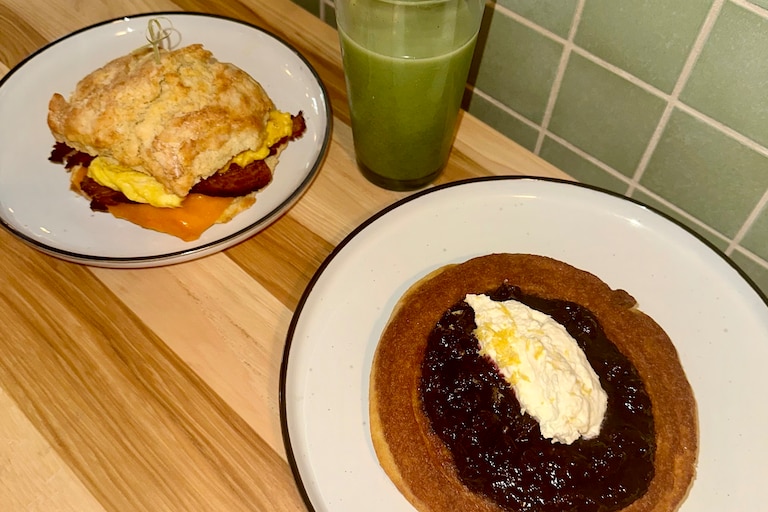 Emma’s Torch is a nonprofit cafe that hires and offers a culinary education to refugees. Some of its best menu items include the bacon, egg and cheese sandwich on a biscuit, and thick, fluffy blueberry compote pancake.