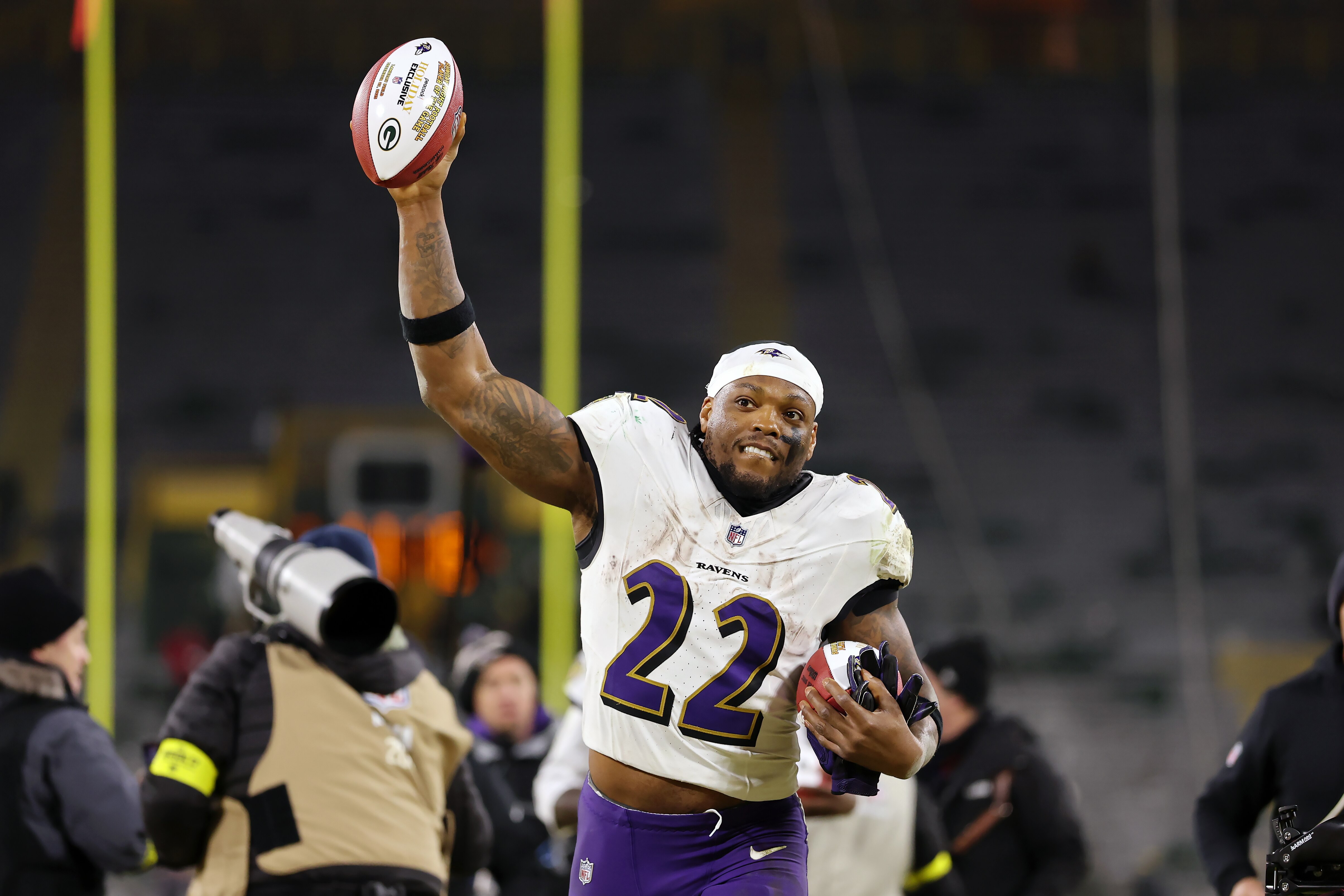 Derrick Henry of the Baltimore Ravens celebrates after beating the Green Bay Packers 41-24 at Lambeau Field earlier this month.