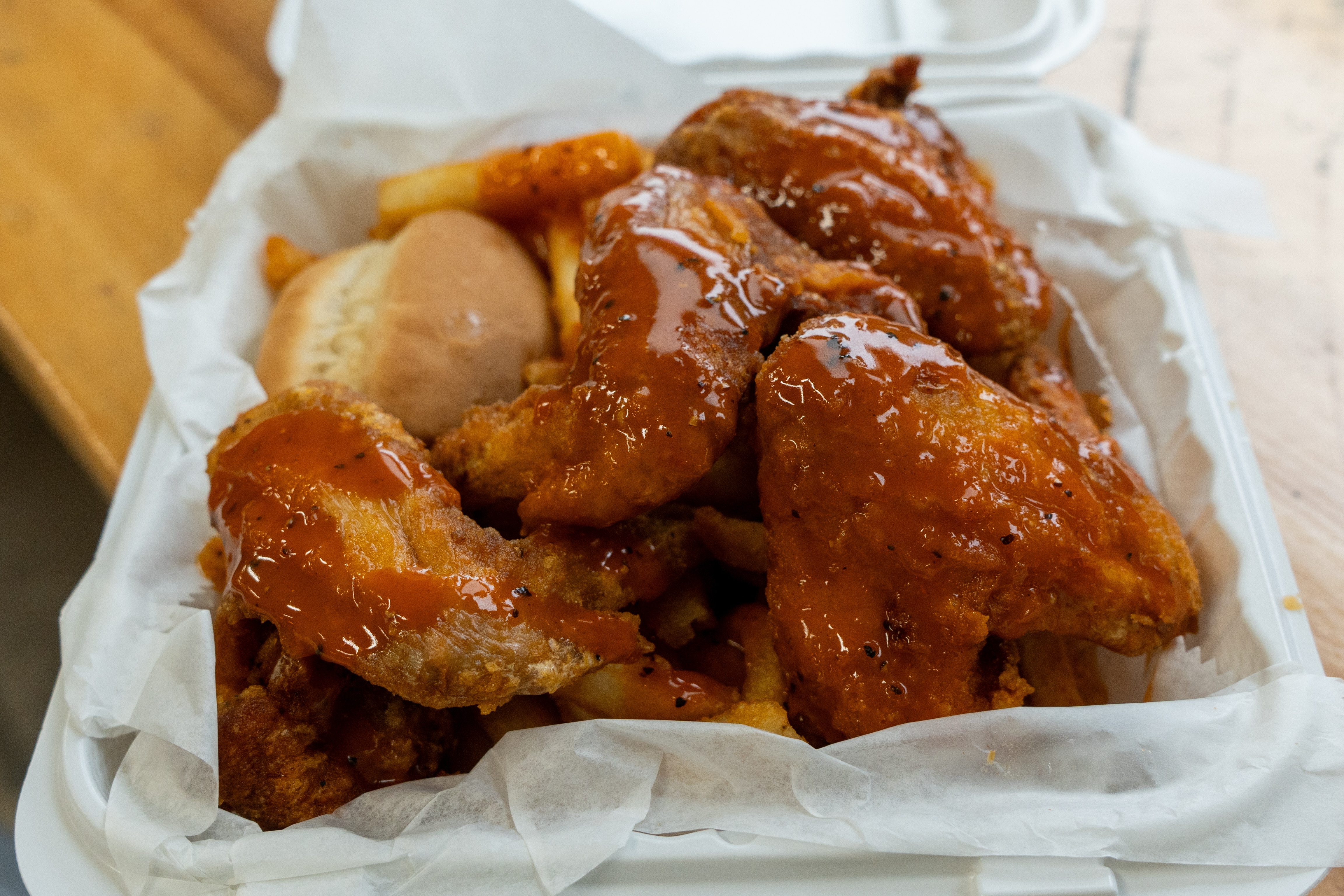 A chicken box from The Spot, located on St. Paul Street in Baltimore.