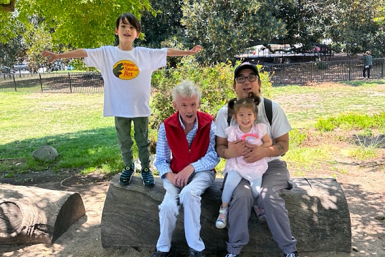 Roger Sanders with his son Nigel Sanders and his grandchildren in 2025.