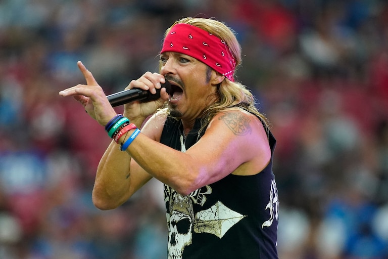 FILE - Singer Bret Michaels performs at halftime of an NFL football game between the Detroit Lions and the Arizona Cardinals in Glendale, Ariz., Sept. 8, 2019.