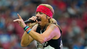 FILE - Singer Bret Michaels performs at halftime of an NFL football game between the Detroit Lions and the Arizona Cardinals in Glendale, Ariz., Sept. 8, 2019.