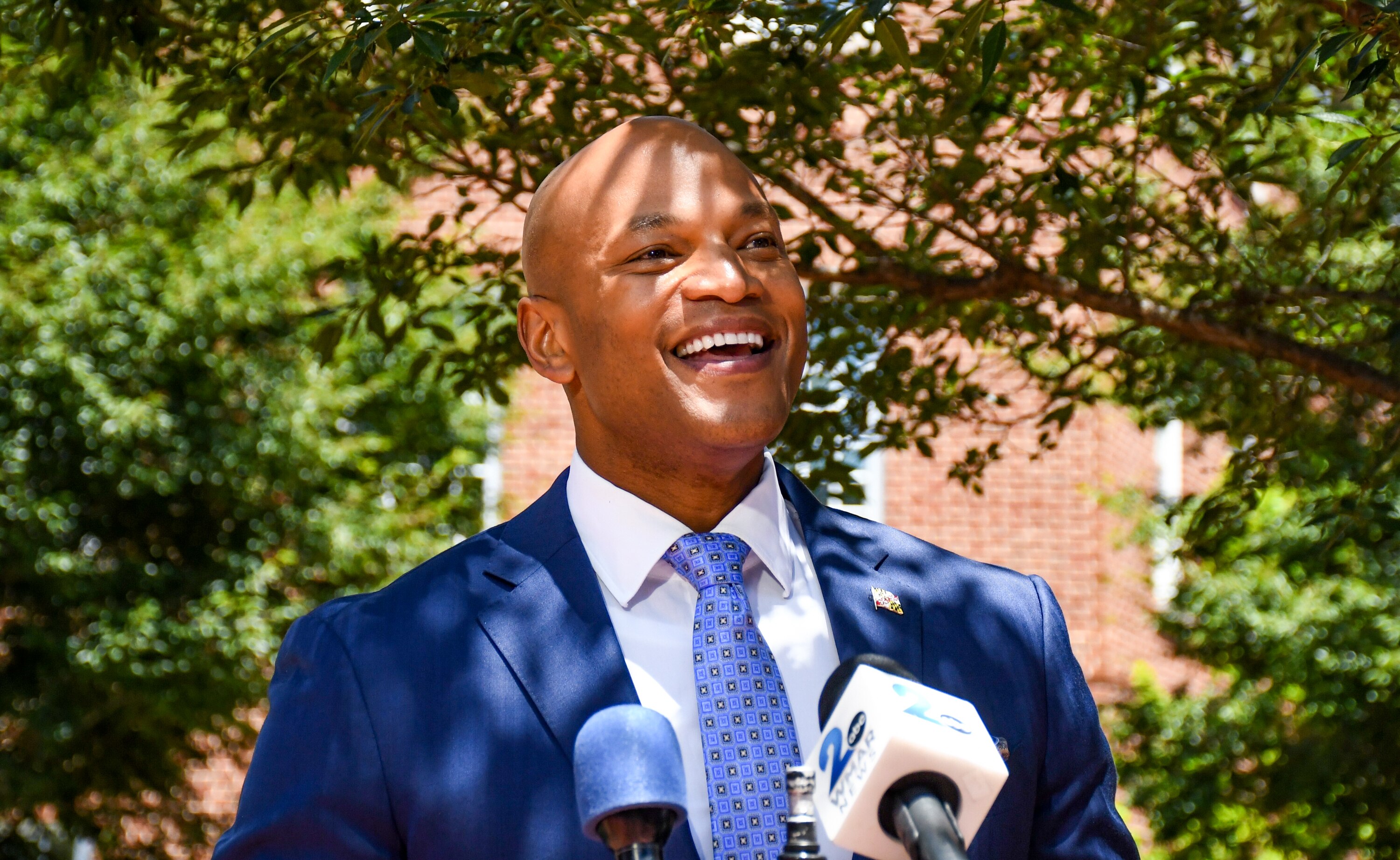 Maryland Gov. Wes Moore speaks to reporters outside the State House in Annapolis on Wednesday, June 24, 2026.