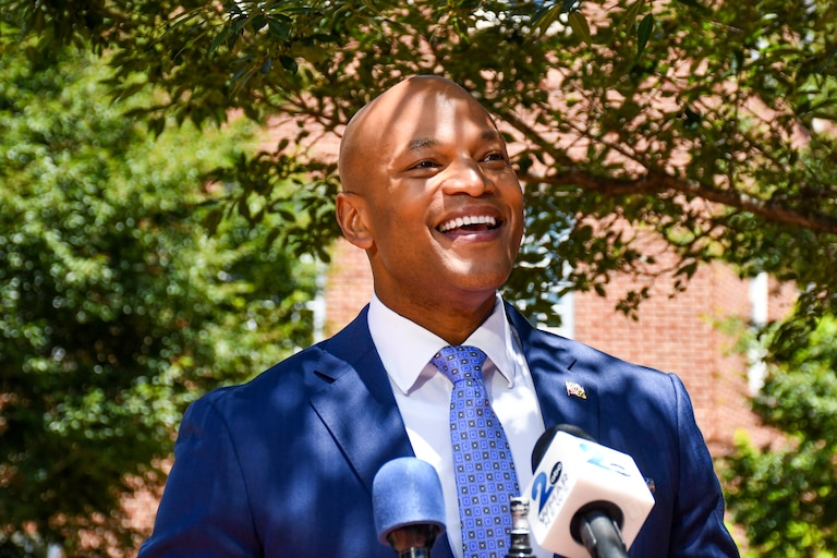 Maryland Gov. Wes Moore speaks to reporters outside the State House in Annapolis on Wednesday, June 24, 2026.