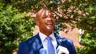 Maryland Gov. Wes Moore speaks to reporters outside the State House in Annapolis on Wednesday, June 24, 2026.