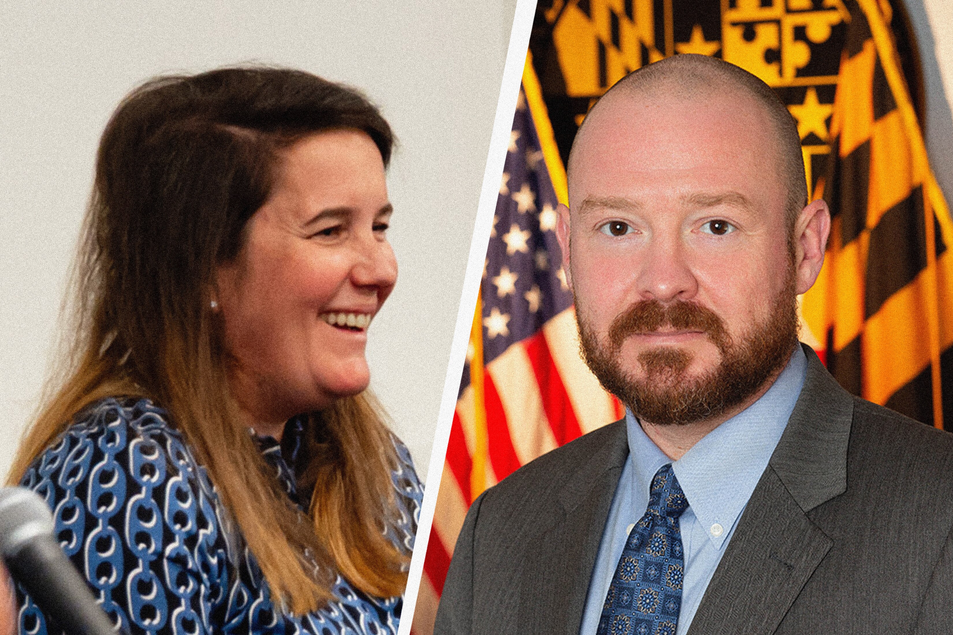 Former Inspector General for Baltimore County Kelly Madigan, left, and Patrick Murray, chief of staff for then-County Executive Johnny Olszewski Jr.