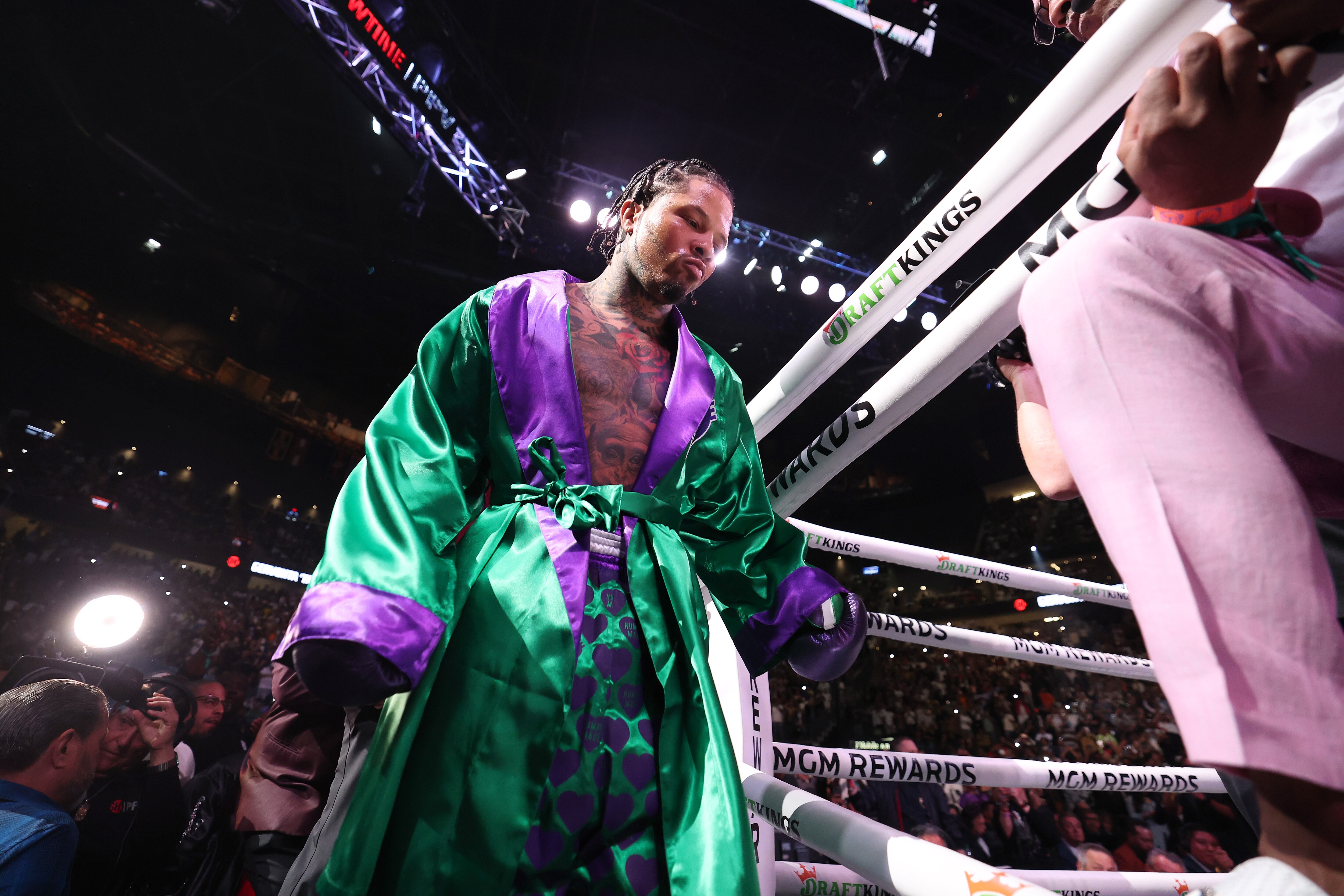 In this photo from April 22, 2023, Gervonta “Tank” Davis enters the ring prior to his bout against Ryan Garcia at T-Mobile Arena in Las Vegas.