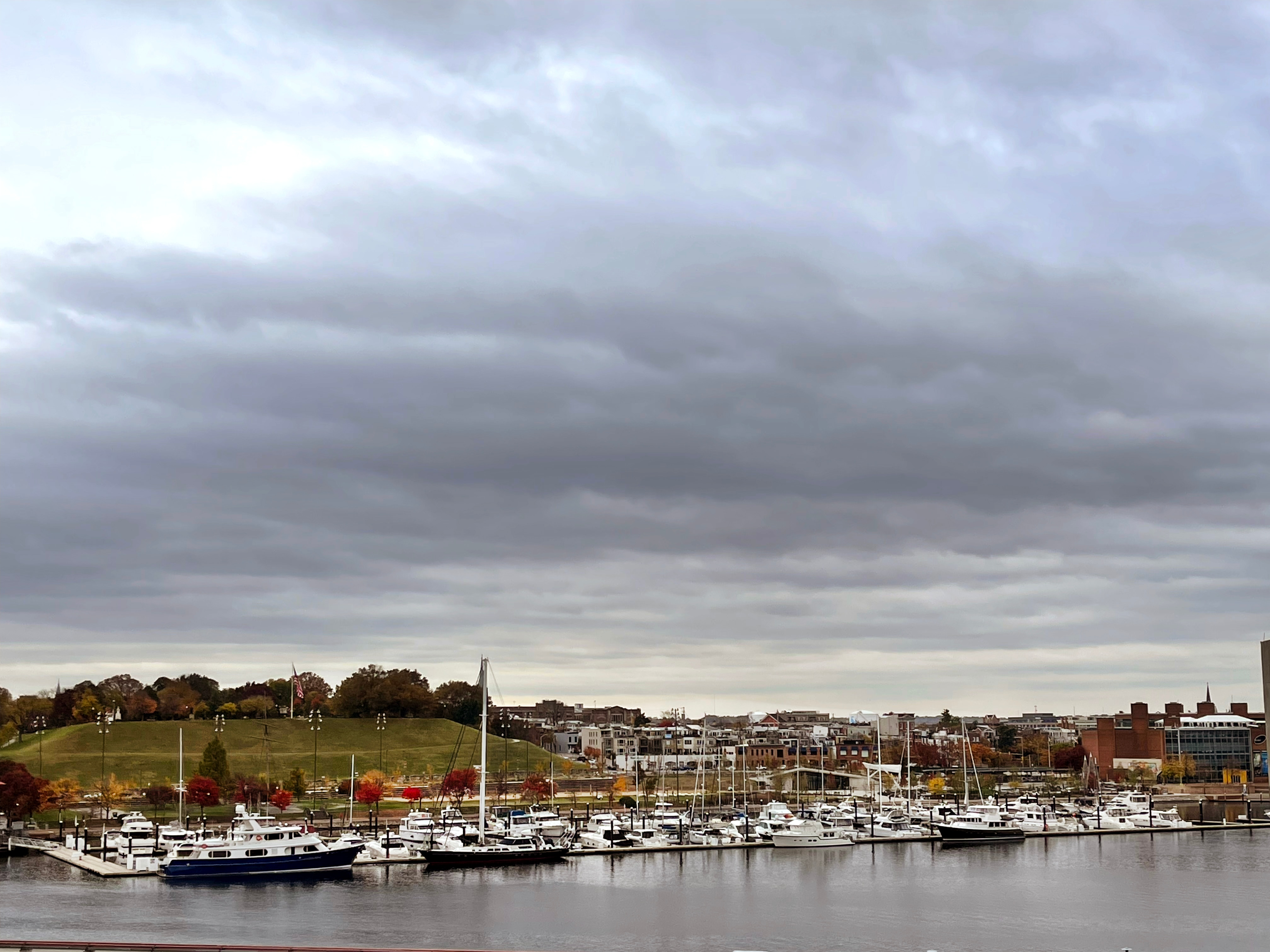 Stormy clouds over Baltimore's Inner Harbor Monday Oct. 31, 2022.