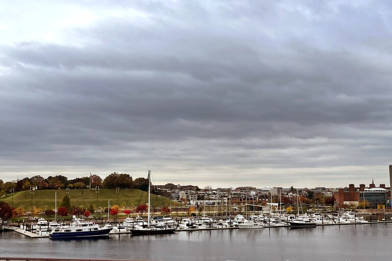 Stormy clouds over Baltimore's Inner Harbor Monday Oct. 31, 2022.