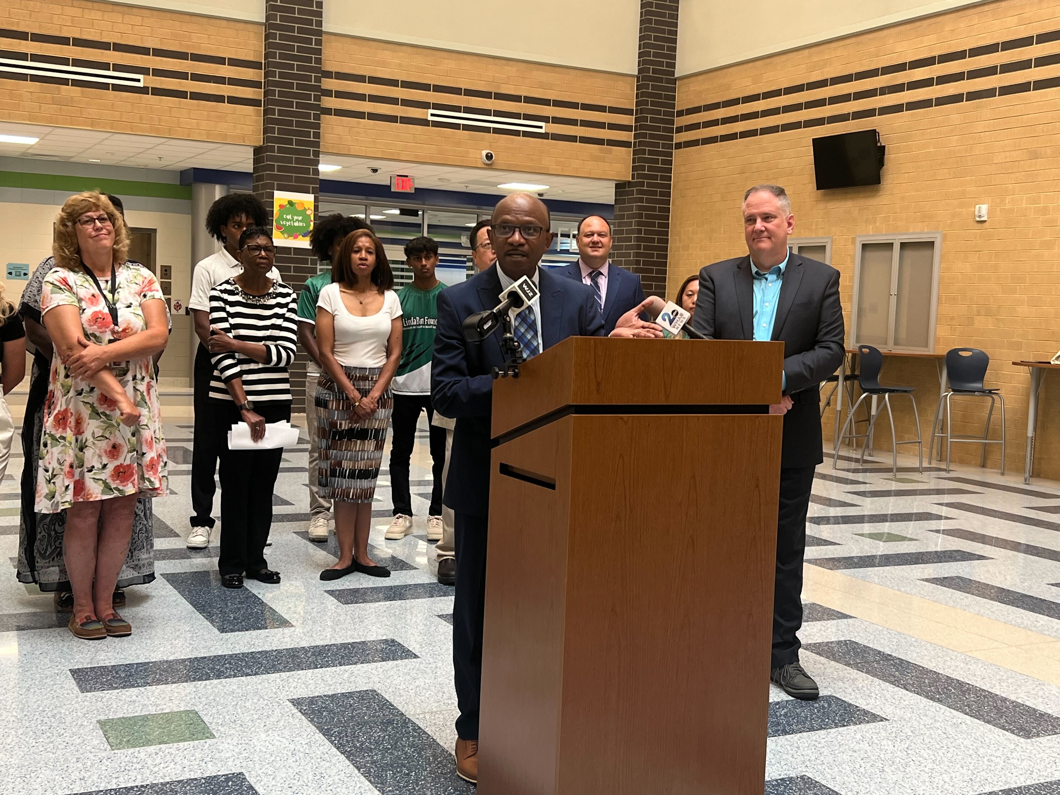 Brian Ralph, the director of food and nutrition services for the Howard County Public School System, talks about the new healthy school meal options coming soon on Thursday, July 11, at Guilford Park High School in Jessup.