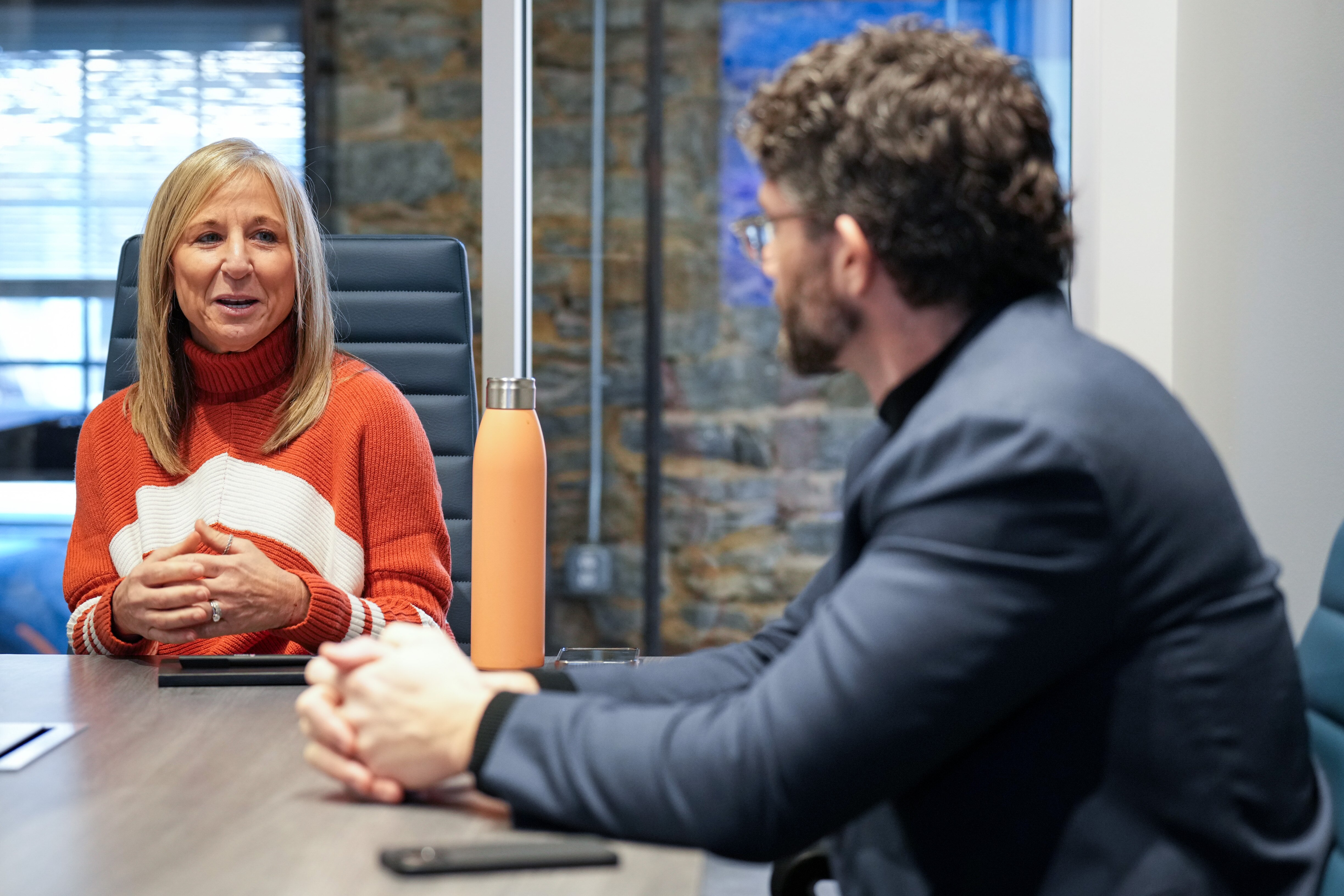 Barbara Slusher, director of the Johns Hopkins Drug Discovery program, and Matt Tremblay, CEO of Blackbird Laboratories, are photographed during an interview in the lab’s Woodberry office.