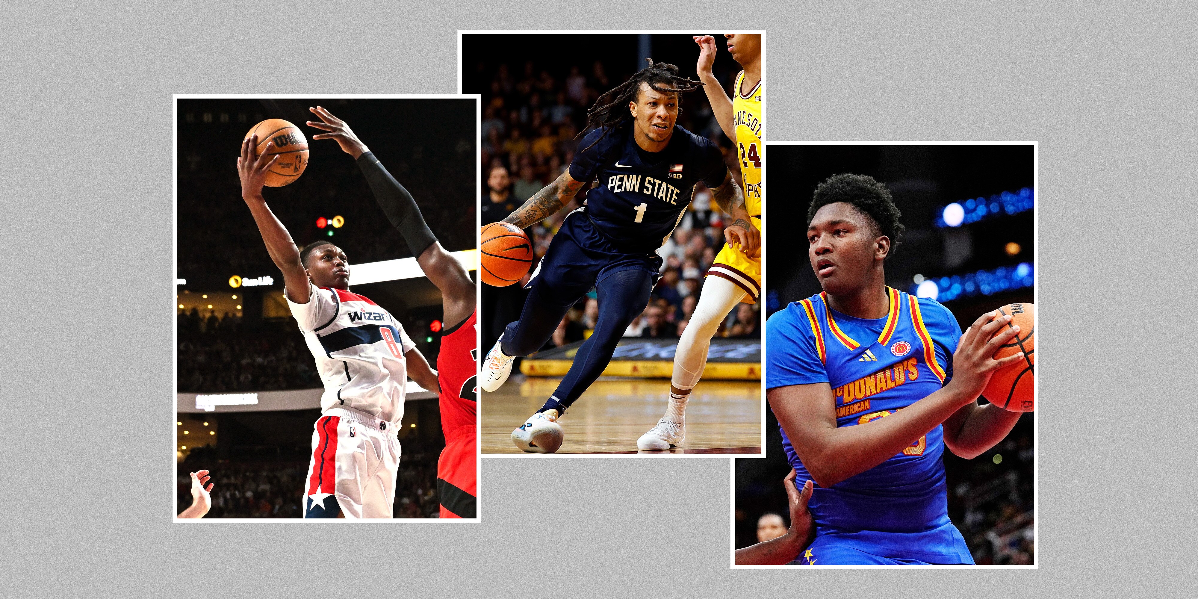 From left: Bub Carrington of the Washington Wizards; Ace Baldwin of Penn State; and Derrik Queen of University of Maryland.