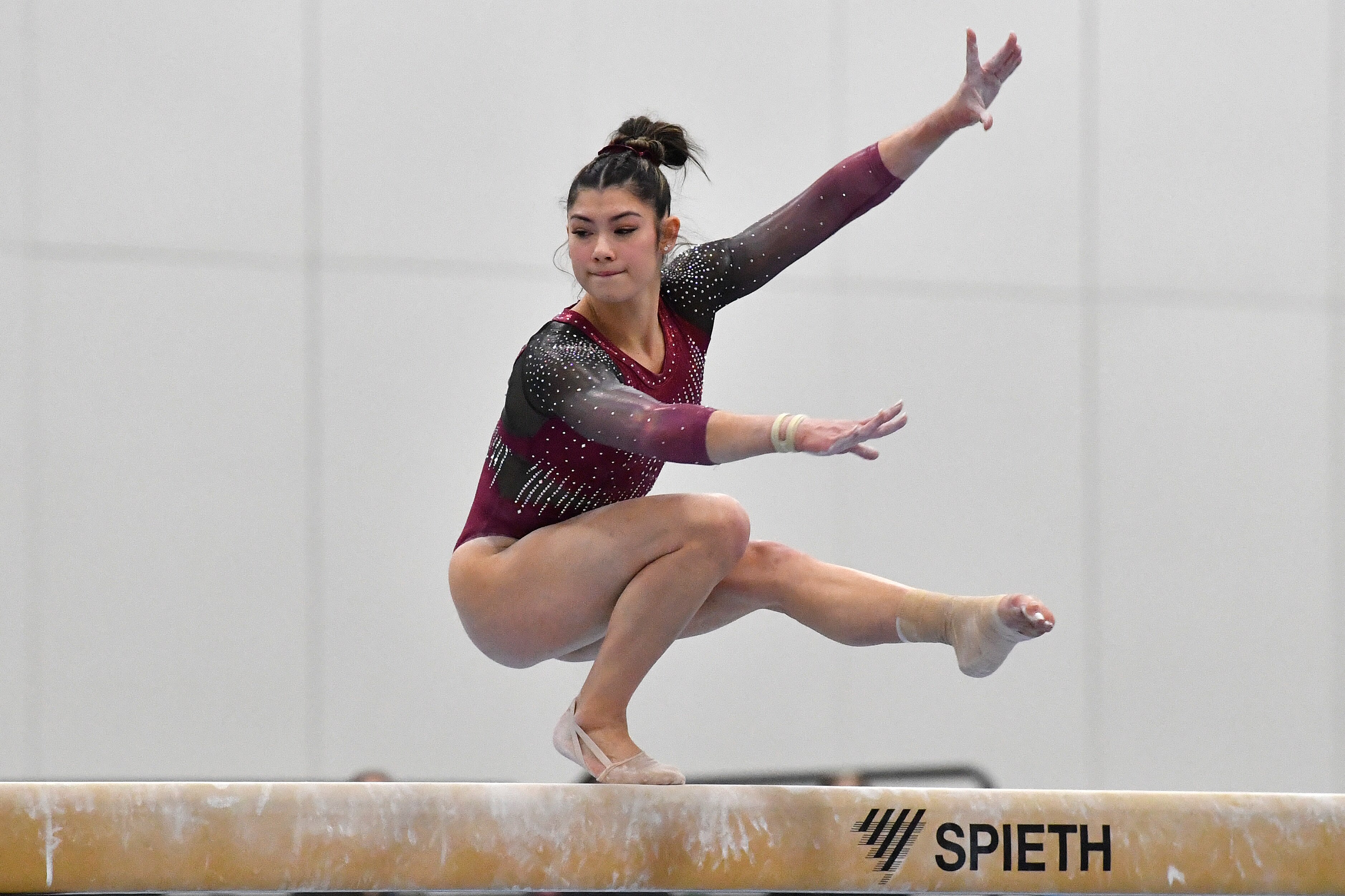 Kayla DiCello of Gaithersburg performs on the balance beam at the USA Gymnastics Winter Cup competition Saturday in Louisville, Kentucky.