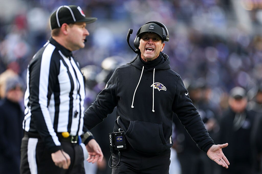 Ravens coach John Harbaugh reacts during the second quarter against the Pittsburgh Steelers on Dec. 7.