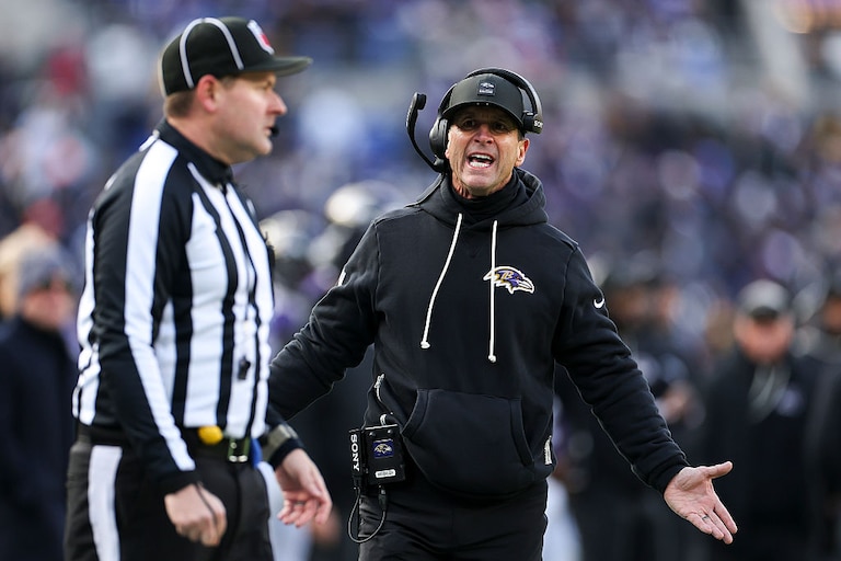 Ravens coach John Harbaugh reacts during the second quarter against the Pittsburgh Steelers on Dec. 7.