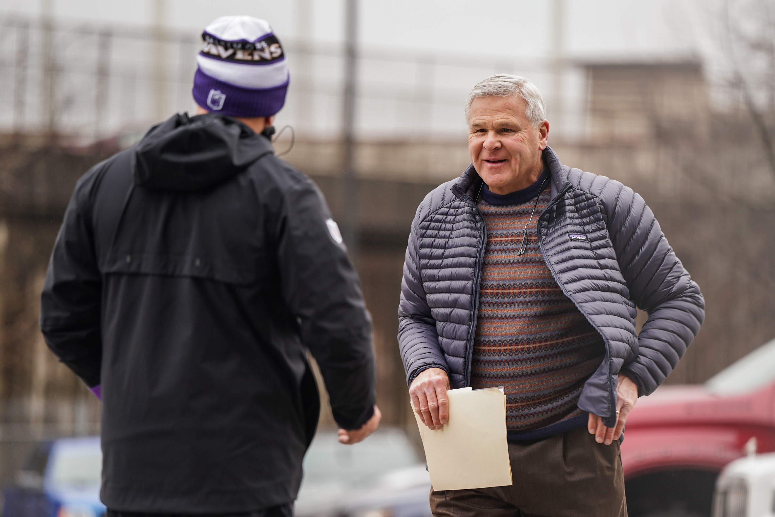 Ravens offensive line coach Joe D’Alessandris arrives at M&T Bank Stadium for the AFC championship game against the Kansas City Chiefs in January.