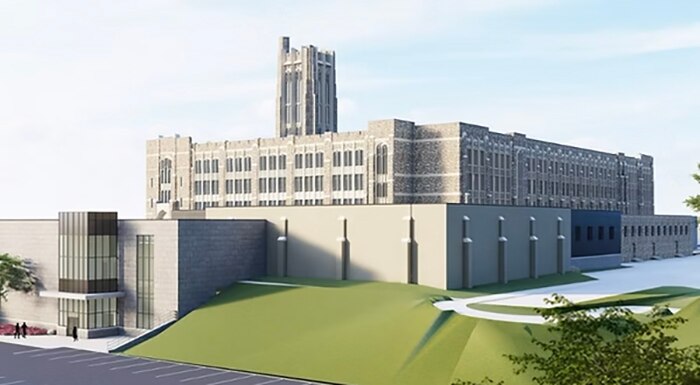 Renderings of the design for the updated campus of Baltimore City College in East Baltimore. The final review of the building design and pre-construction kick-off are slated for Wednesday, May 21, 2025.