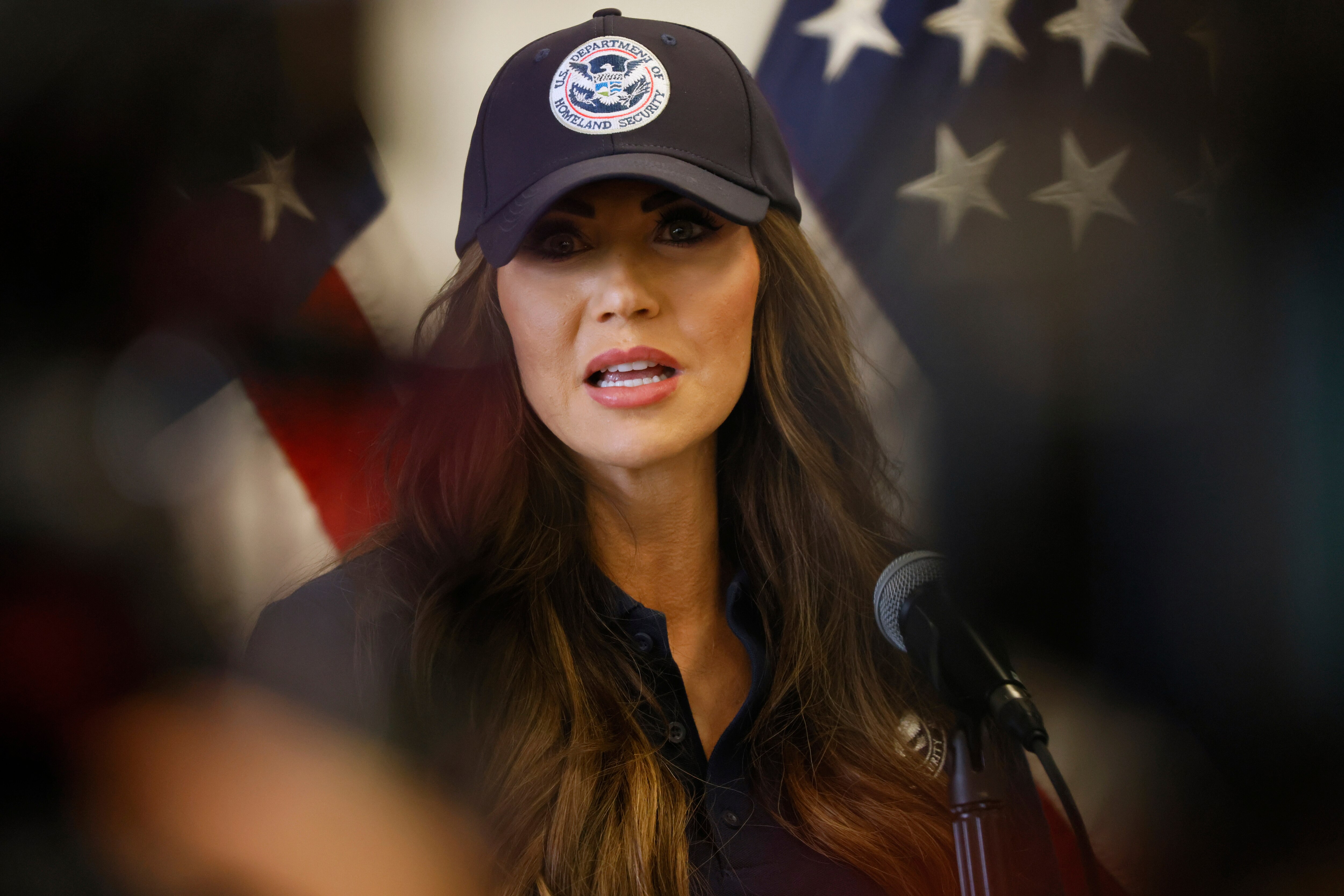 Homeland Security Secretary Kristi Noem holds a news conference regarding the recent protests in Los Angeles on Thursday, June 12, 2025.
