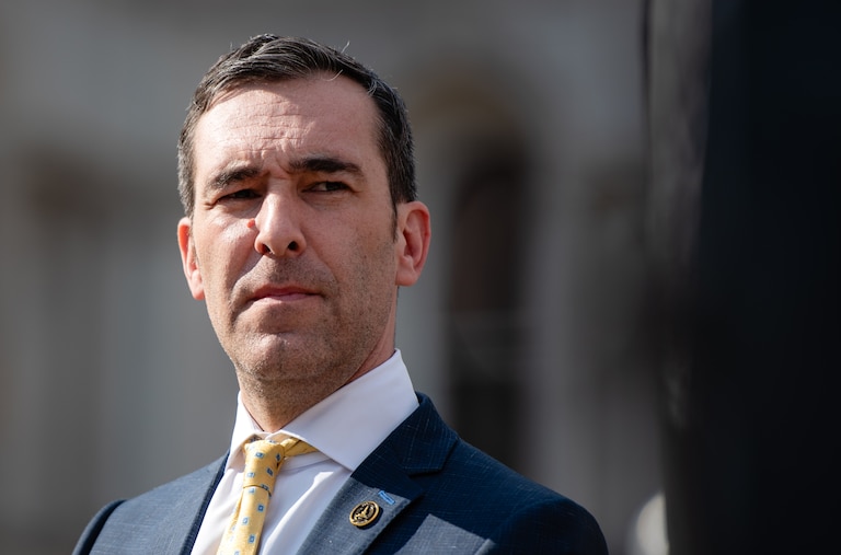 Zeke Cohen, Baltimore City Council President, as seen during a press conference addressing rising BGE costs and legislation aimed at lower heating costs and improving public safety outside of Baltimore City Hall on February 4, 2025 in Baltimore, MD.